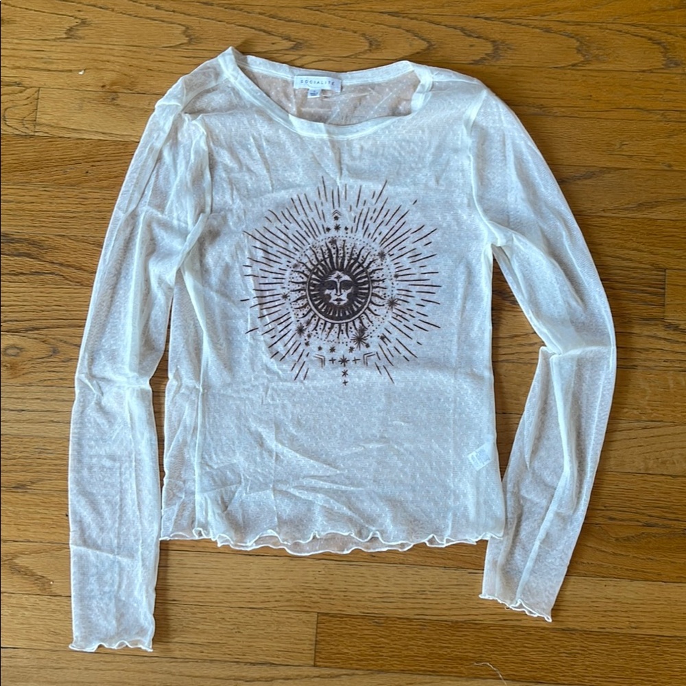 White Long Sleeve Top with Sunburst Design